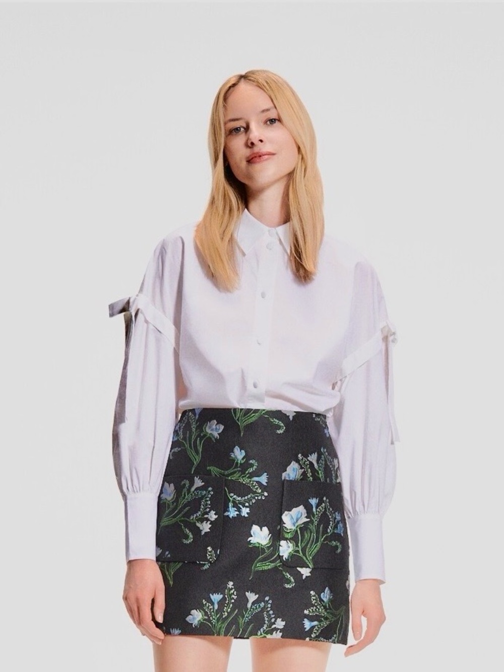 Black Floral Mini Skirt with Blue & Green Print